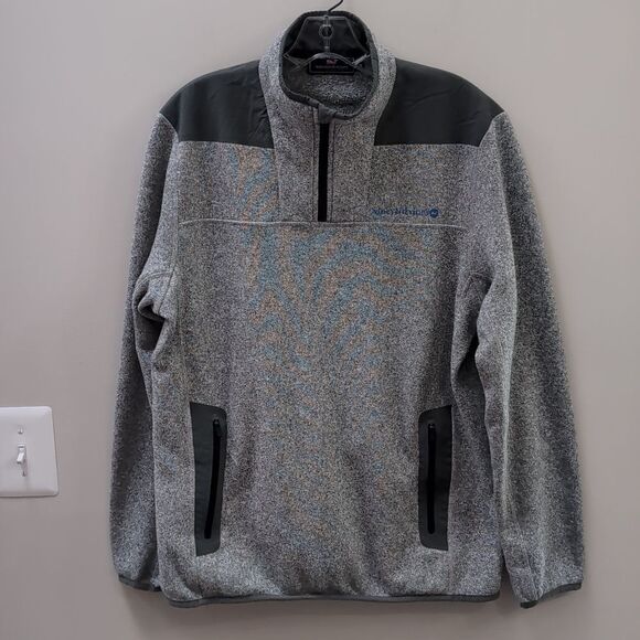 Vineyard Vines Gray Sweater Fleece Quarter Zip Sheep Shirt Sz M - Picture 2 of 8